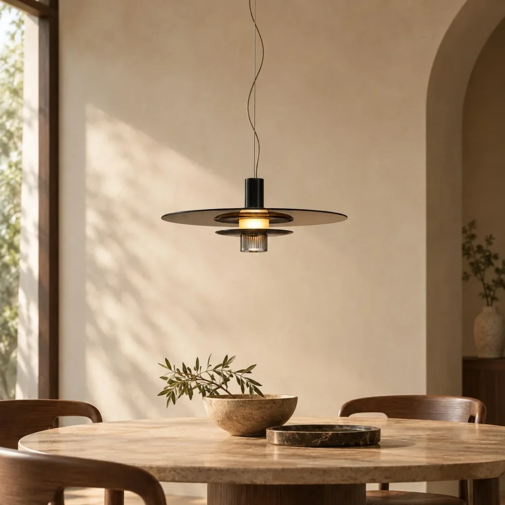 Amber Glass Disc Pendant Light, 18 or 50 cm in clay — front view