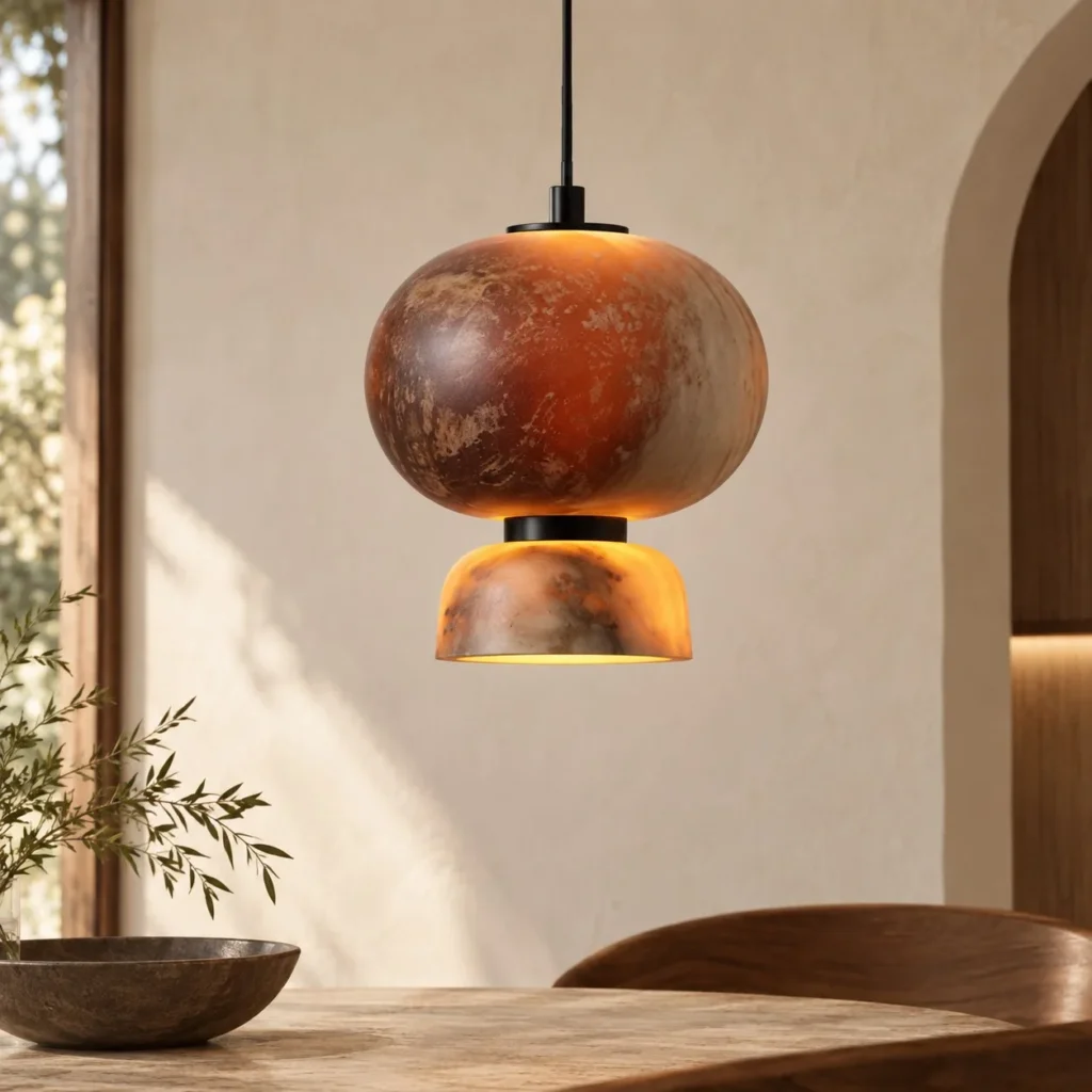 Amber Layered Glass Round-Belly Pendant Light, 15 cm in rust — front view