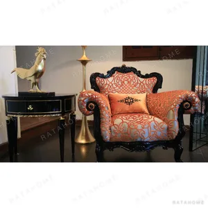 Amber Limited Edition Crystal-Embellished Baroque Armchair in rust — in a room setting