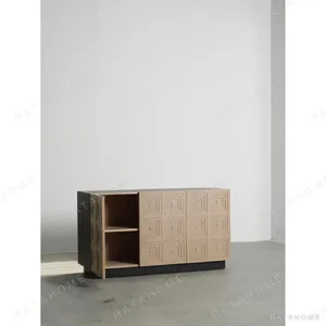 Amelie Grid-Carved Oak Sideboard in natural oak — in a room setting