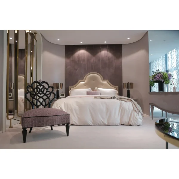 Amethyst Knot-Back Princess Chair with Violet Crystals in rose stone — in a room setting