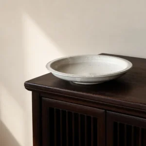 Artist Collaboration Speckled White Ceramic Dinner Plates in ivory — front view
