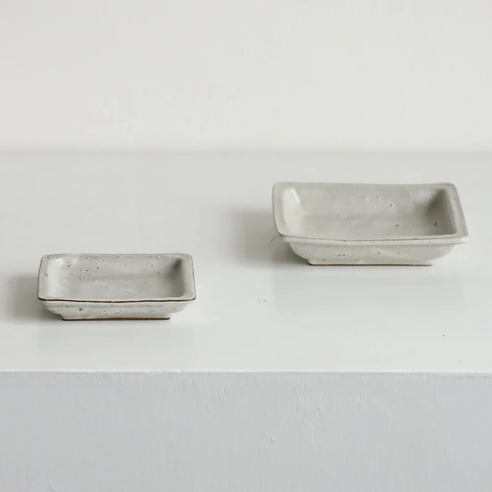 Artist Collaboration Square Ceramic Plates in Speckled Grey — front view