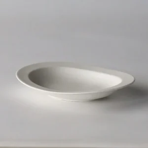Artist Collaboration Oval Shallow Plate in Matte White — front view