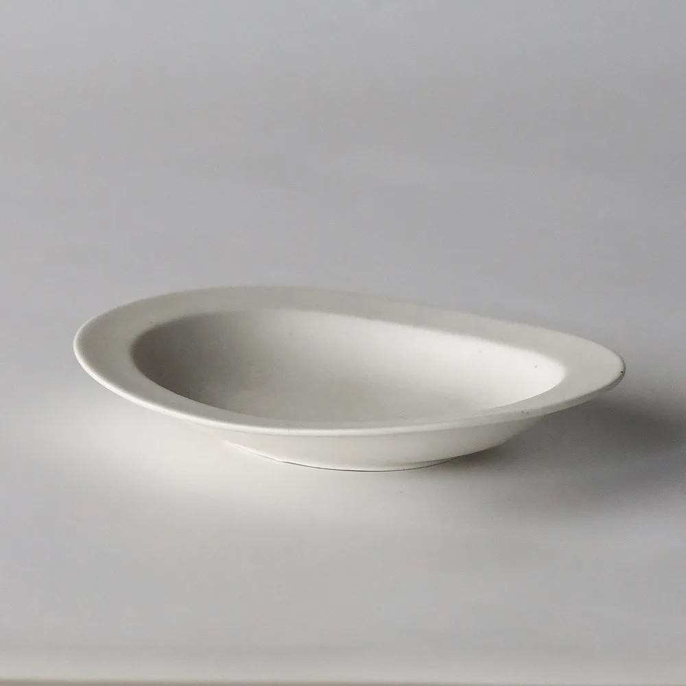 Artist Collaboration Oval Shallow Plate in Matte White — front view