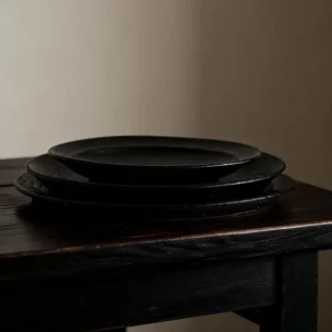 Artist Collaboration Black Stoneware Dinner Plates in black — front view