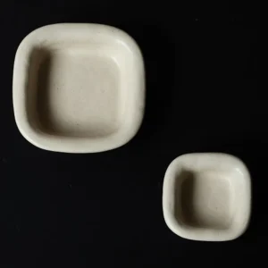 Artist Collaboration Folded-Edge Square Ceramic Dishes in oatmeal — front view