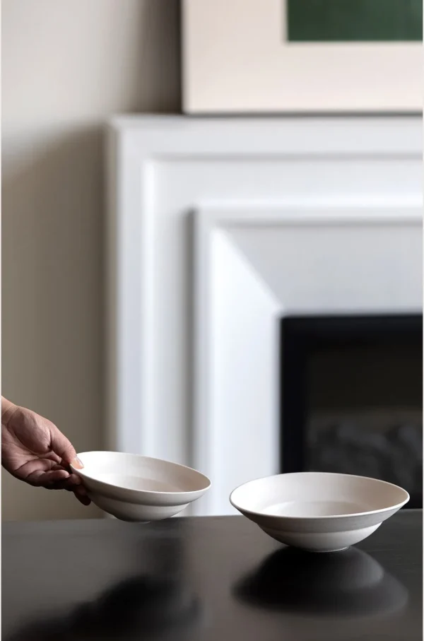 Artist Collaboration Plain White Wide-Mouth Soup Bowls in ivory — in a room setting