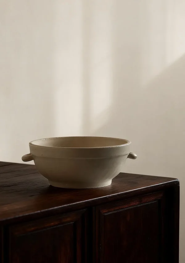 Artist Collaboration Rice-Glaze Twin-Ear Bowl and Rippled in ivory — in a room setting