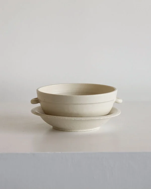Artist Collaboration Rice-Glaze Twin-Ear Bowl and Rippled in ivory — in a room setting