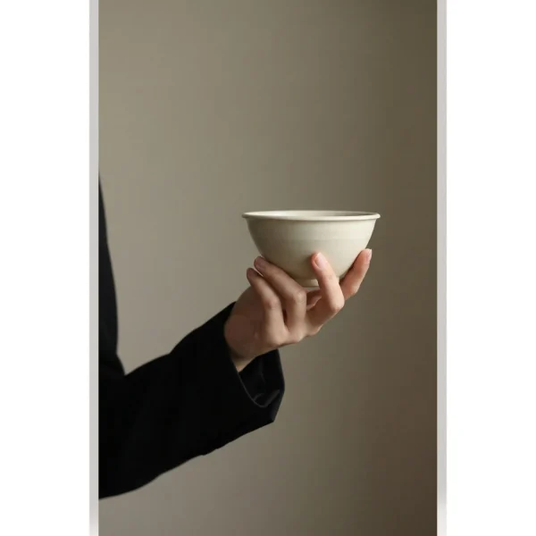 Artist Collaboration Rice-Glaze Plain Ceramic Bowl in oatmeal — in a room setting