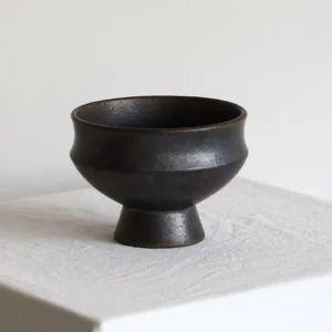 Artist Collaboration Antiqued Footed Ceramic Bowl, Brown or in clay — front view