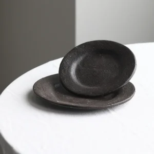 Artist Collaboration Brown Sand Stoneware Dessert Plates in clay — front view