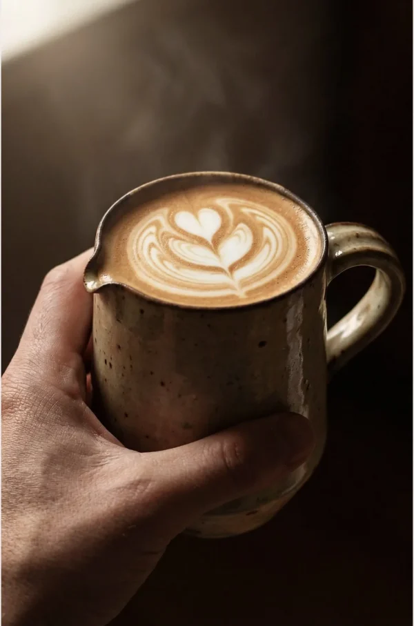Artist Collaboration Stoneware Coffee Mug and Jug in olive — in a room setting