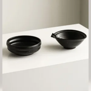 Artist Collaboration Black Glaze Stoneware Spouted Bowls in black — front view
