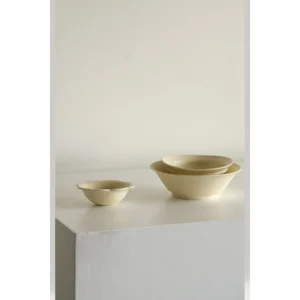 Artist Collaboration Plain Cream Ceramic Bowls in oatmeal — in a room setting