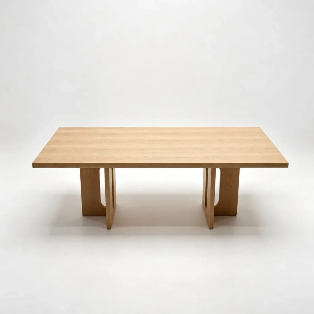Androgyne White Oak Long Dining Table on Sculpted Legs in natural oak — front view