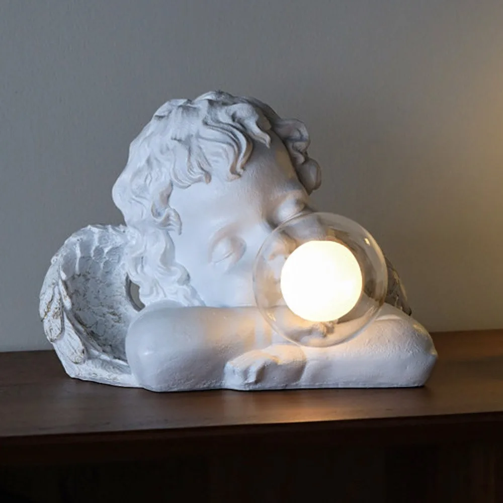 Sleeping Angel Resin Figurine Night Light in ivory — front view