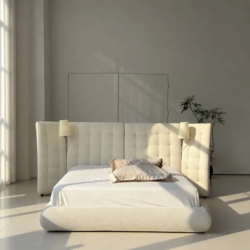 Angel Wing Chenille Bed with Integrated Lamps in oatmeal — front view