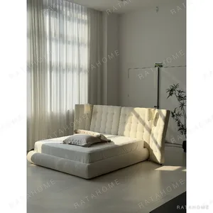 Angel Wing Chenille Bed with Integrated Lamps in oatmeal — in a room setting
