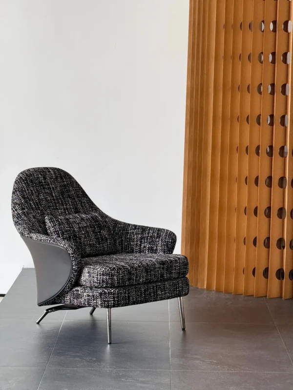 Saddle Leather Corset Lounge Chair in Black Tweed — in a room setting