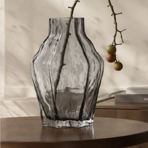 Designer Angular Clear Glass Vase in slate — front view