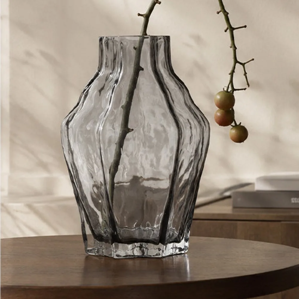 Designer Angular Clear Glass Vase in slate — front view