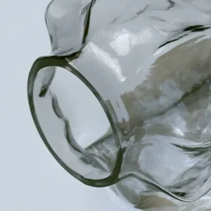 Designer Angular Clear Glass Vase in slate — in a room setting