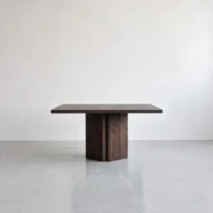 Aperta FAS Ash Square Dining Table on Slatted Pedestal in walnut — front view