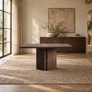 Aperta FAS Ash Square Dining Table on Slatted Pedestal in walnut — in a room setting