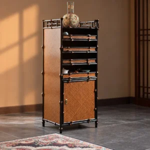 Bamboo Apothecary Cabinet with Plain Woven Doors in clay — front view