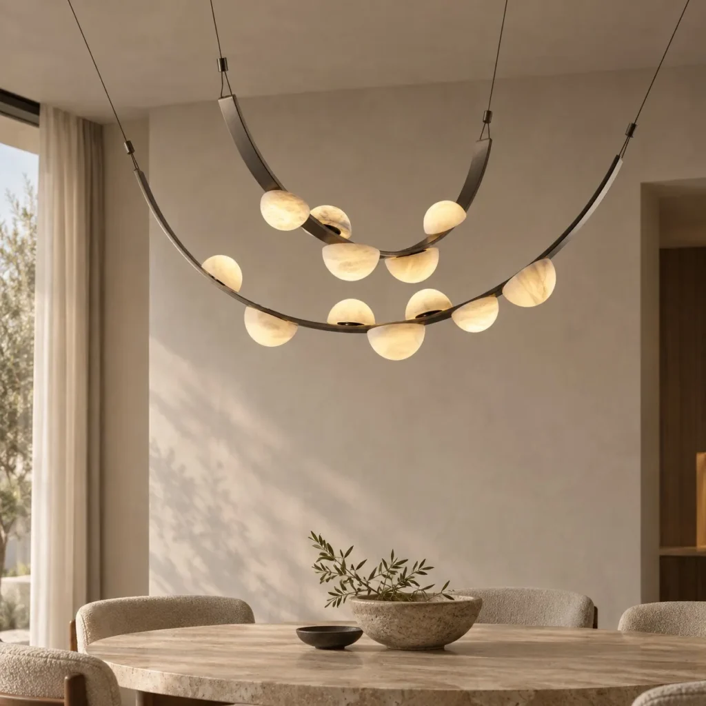Arc Branch Stone Half-Moon Chandelier, 12 Lights, 180 cm in silver — front view