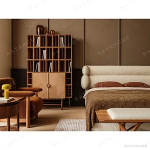 Arch Bridge Bench in White Oak and Walnut with Cream Cushion — in a room setting