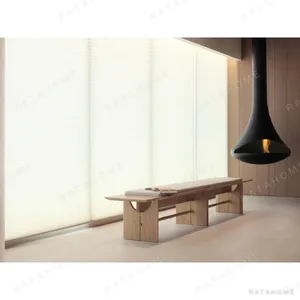 Arch Bridge Slat Bench in White Oak with Leather Seat — in a room setting