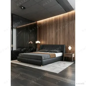 Archibald Curved Leather Bed in black — in a room setting