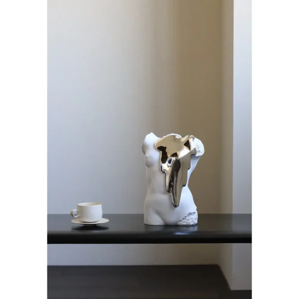 Male Torso Bust with Mirror-Silver Melt, Modern Art in ivory — in a room setting