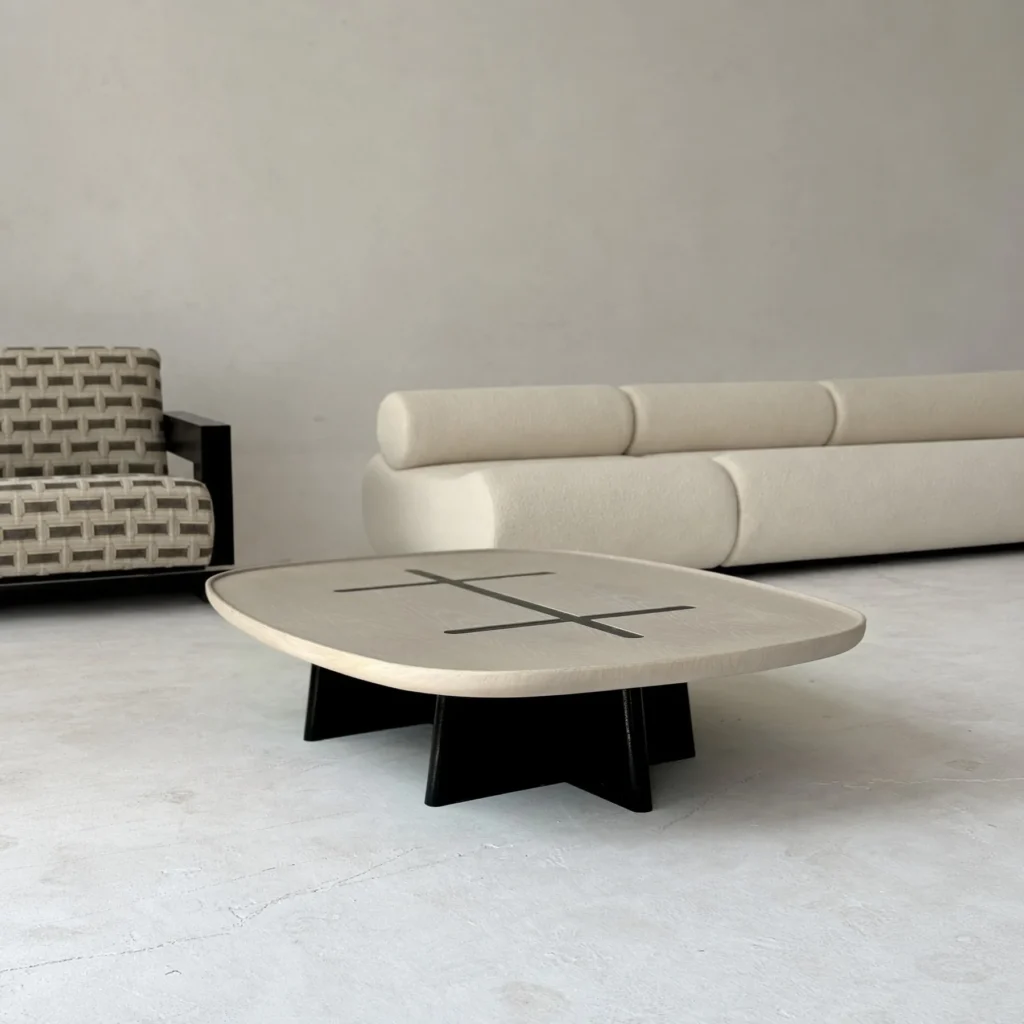 Cream Stone Coffee Table in oatmeal — front view