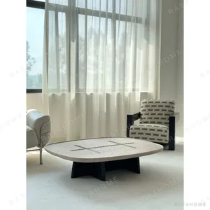 Cream Stone Coffee Table in oatmeal — in a room setting