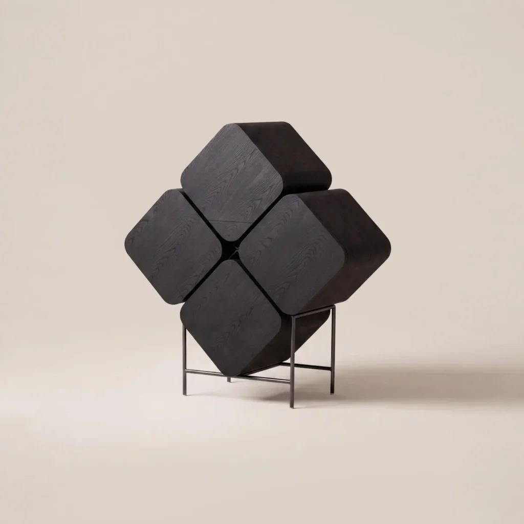 Art Cube Wine Cabinet in solid wood — front view