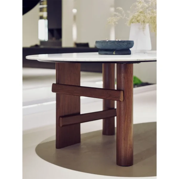 Oval Marble Dining Table on Ash and Marble Legs in ivory — in a room setting