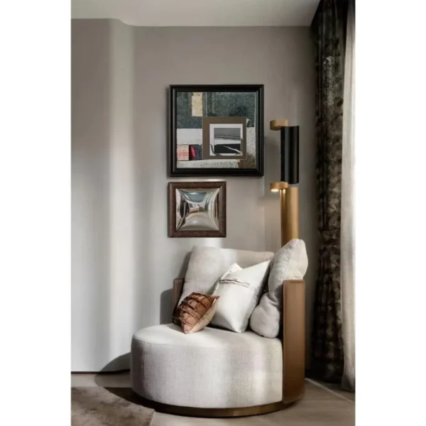 Art Mirror Wall Set with Rust Mirror, Metal Panel and in bronze — in a room setting