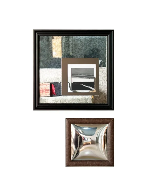 Art Mirror Wall Set with Rust Mirror, Metal Panel and in bronze — in a room setting