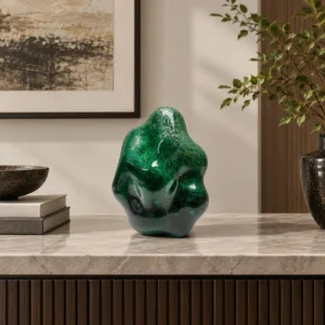 Green Lacquer Organic Sculpture, 23 x 21 x 32 cm in olive — front view