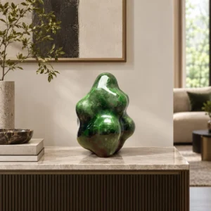 Emerald Lacquer Lobed Sculpture, 23 x 21 x 32 cm in olive — front view