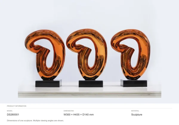Amber Glass Loop Sculpture on Black Base, 30 x 43.5 cm in rust — dimensions