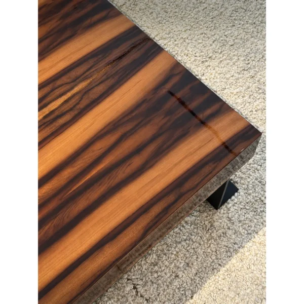 High-Gloss Macassar Grain Coffee Table with Black Metal Legs in clay — in a room setting
