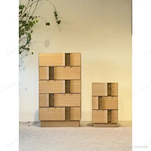 Art Veneer Tall and Small Cabinet Pair with Curved Doors in natural oak — in a room setting
