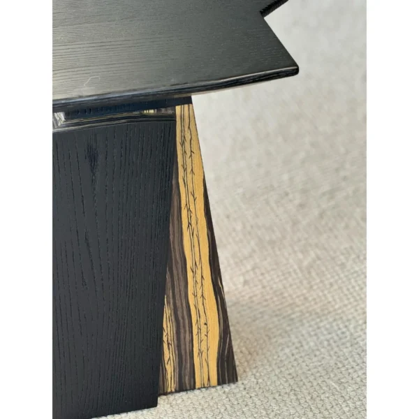 Two-Tone Art Veneer Side Table in Black and Natural Wood — in a room setting