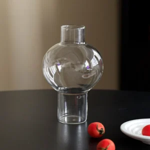 Clear Borosilicate Glass Sphere Vase, Medium in ivory — front view
