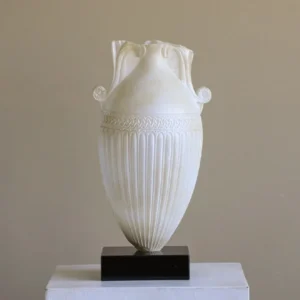 Jade-Effect Fluted Amphora Vase on Black Base in ivory — front view